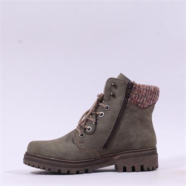 Rieker Knitted Cuff High Lace Ankle Boot - Green